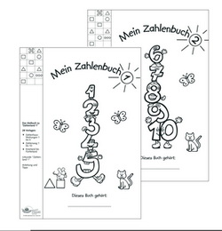 Abbildungen der zwei Mal- und Arbeitsblöcke Mein Zahlenbuch 1 und Mein Zahlenbuch 2 zu den Entdeckungen im Zahlenland von Prof. Gerhard Preiß